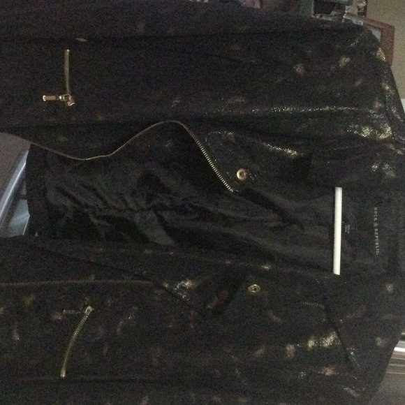 Rock & Republic black and gold jacket large imitation leather with a sheen/shine - Picture 1 of 2